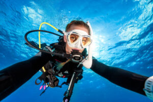 Diver underwater During PADI Open Water course in Bali with Bali Aqua