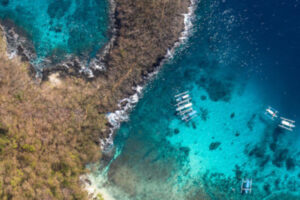 Aerial view of Blue lagoon dive site in Padang Bay - Bali