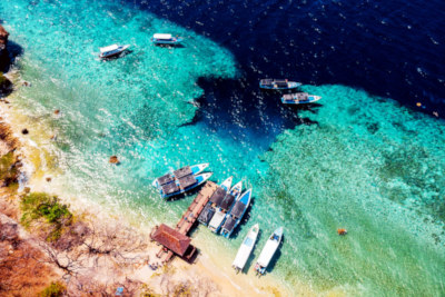 Aerial view of Post 2 menjangan island bali barat national park in Bali