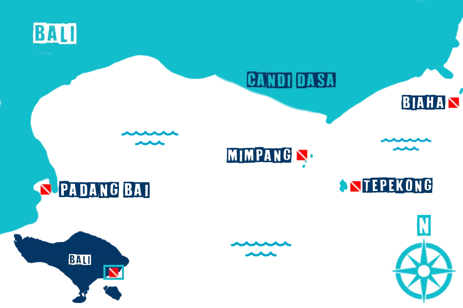 Padang bai and amuk bay general map, point of diving for Gili mimpang, Gili Tepekong and gili Biaha