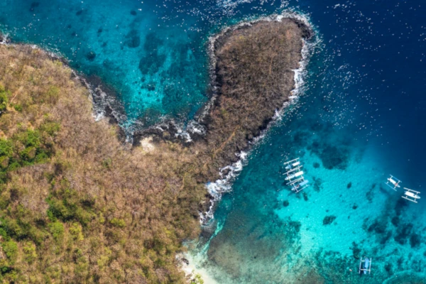 Aerial photo of Blue laggon bay in Padang bay - Best dive site in Bali