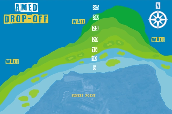 Detailled Drop-off dive site diving map in Amed - Bali