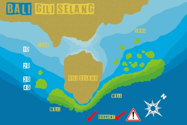 Amed dive site Gili Selang - Description & Map