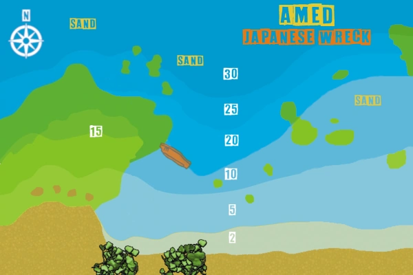Amed dive site Japanese wreck - Description & Map