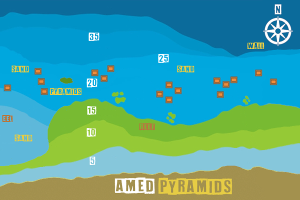 Amed dive site Pyramids - Description & Map