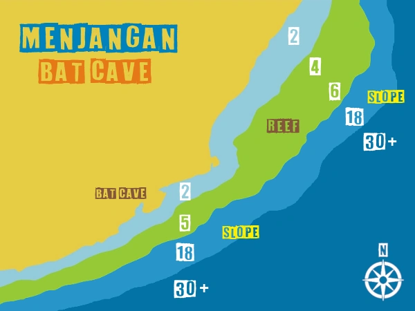 Map of Bat Cave dive site in Menjangan Island - Bali