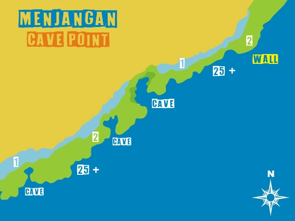 Map of Cave Point dive site in Menjangan Island - Bali