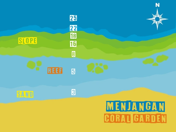 Map of Coral Garden dive site in Menjangan Island - Bali